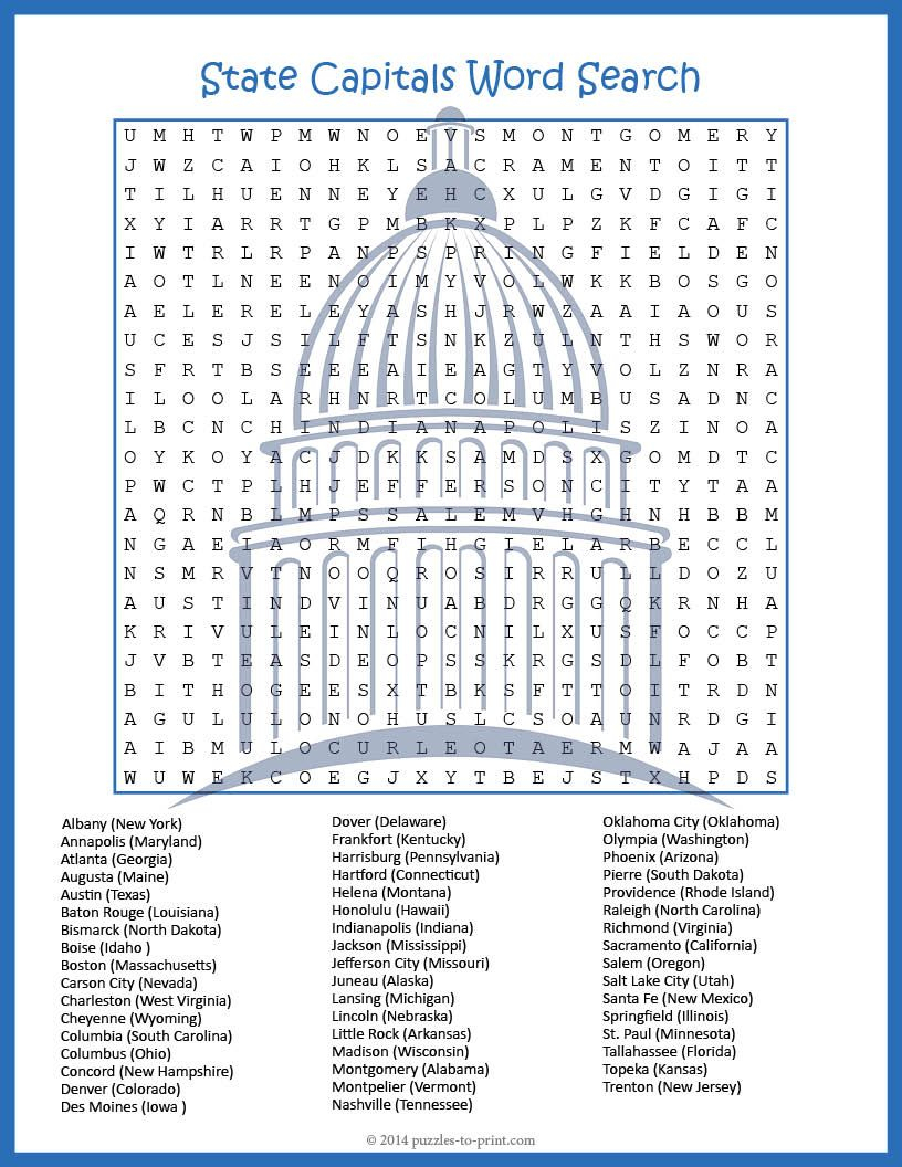 Us Geography Worksheet - State Capitals Word Search Fun