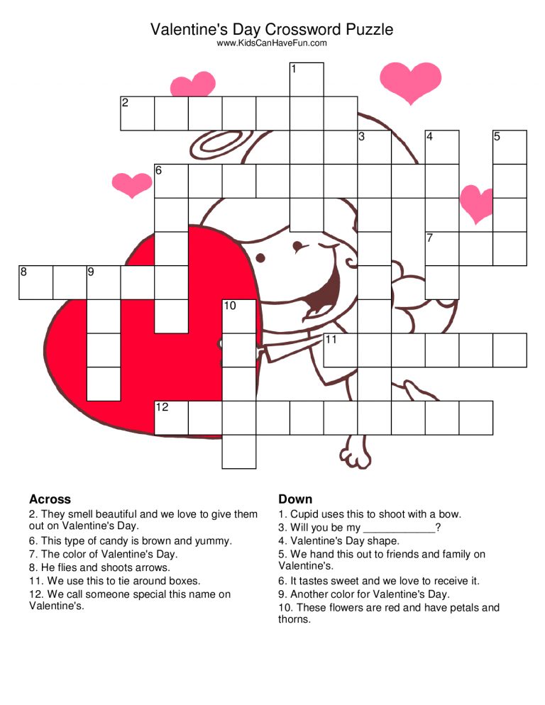 Valentine #39 s Day Crossword Puzzle Valentine Words Word Search Printable