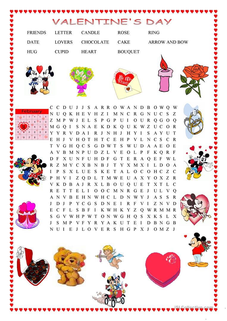 Valentine&amp;#039;s Day Wordsearch - English Esl Worksheets For