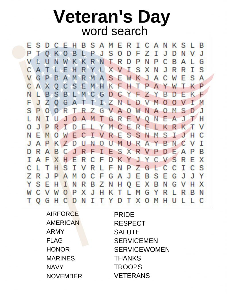 Veterans Day Word Search Printable Word Search Printable