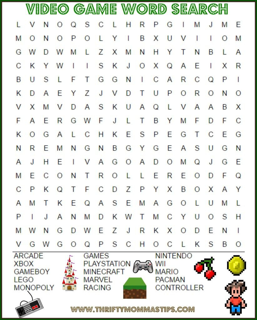 Video Game Themed Word Search For Kids | Video Games For