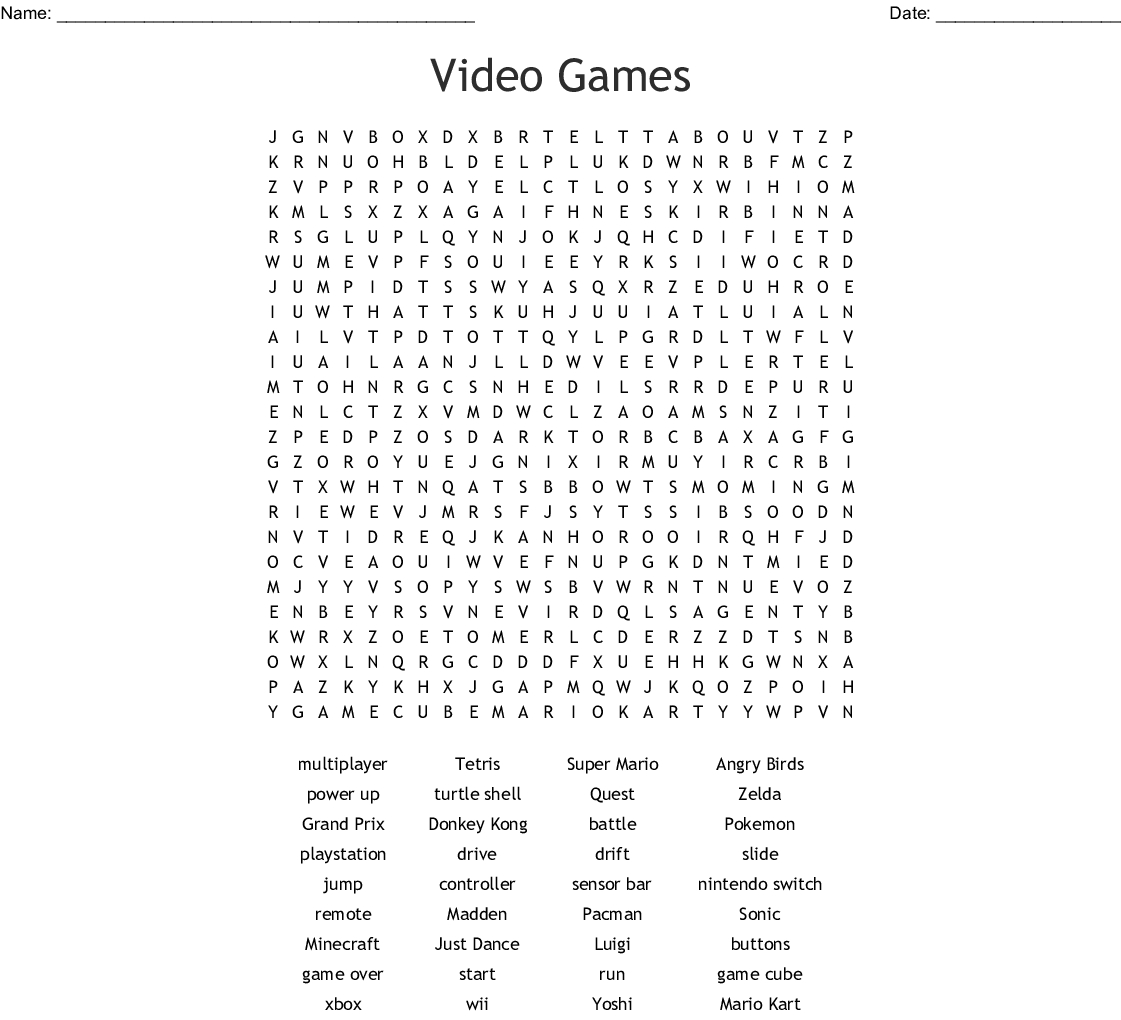 Video Games Word Search - Wordmint