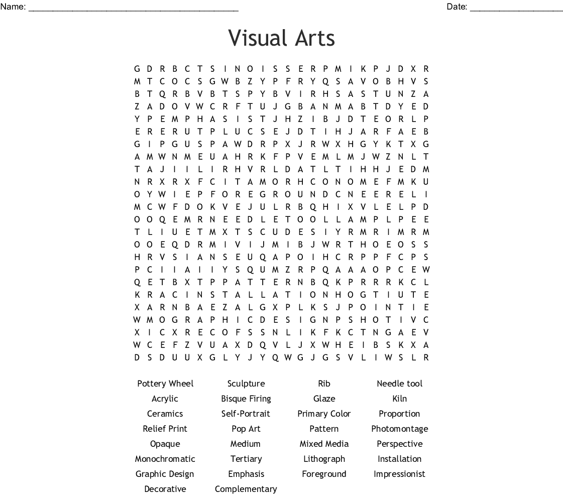 Medium Word Search Printable Word Search Printable   Visual Arts Word Search Wordmint 2 