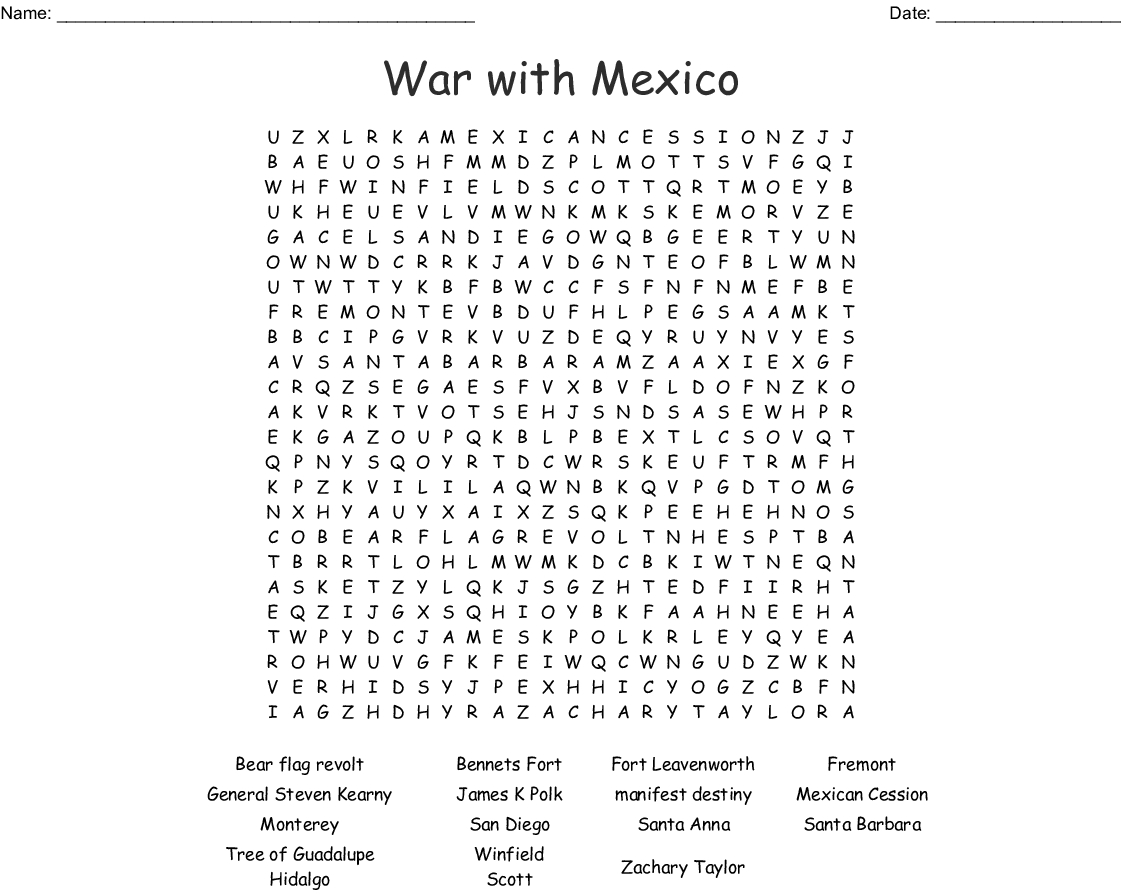 War With Mexico Word Search - Wordmint