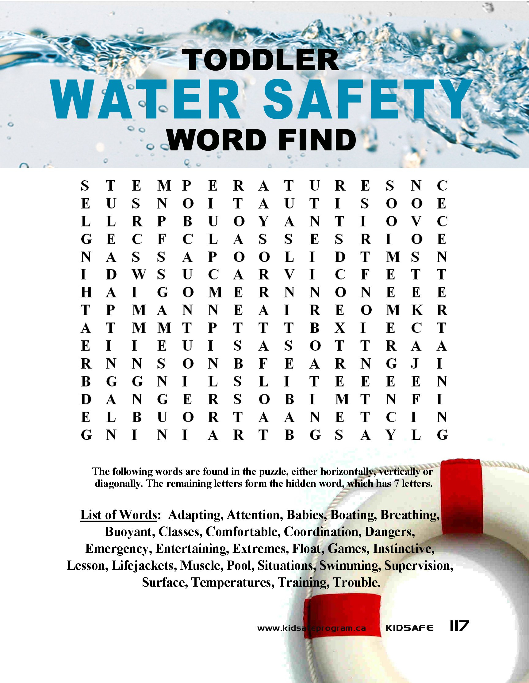 water safety word search printables word search printable