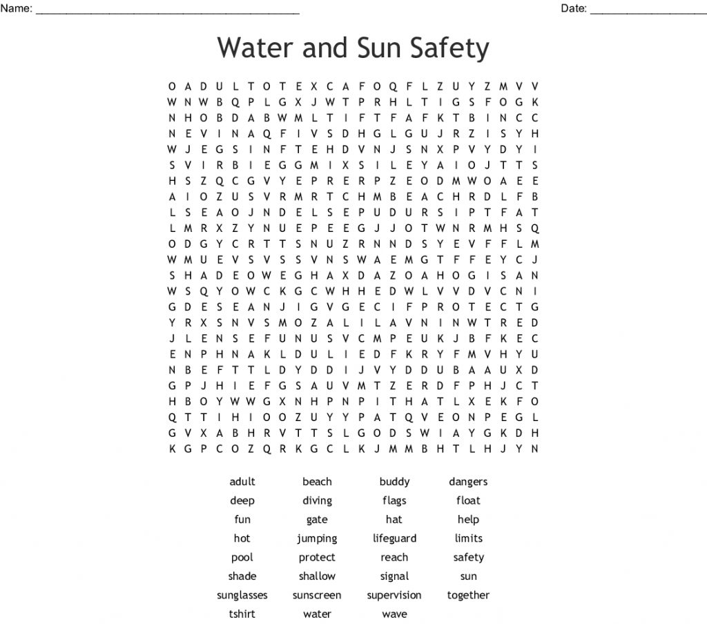 Water Safety Wordsearch Wordmint Word Search Printable