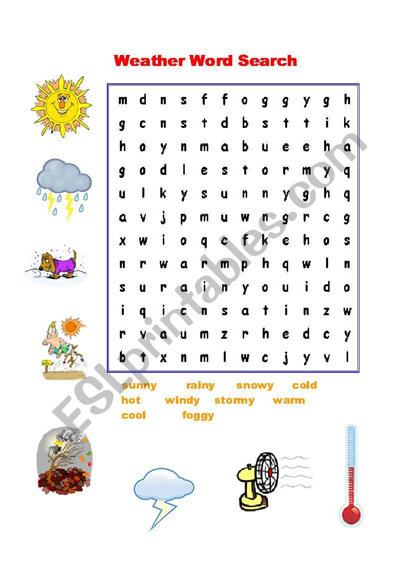 Printable Weather Word Search For Kids - Word Search Printable