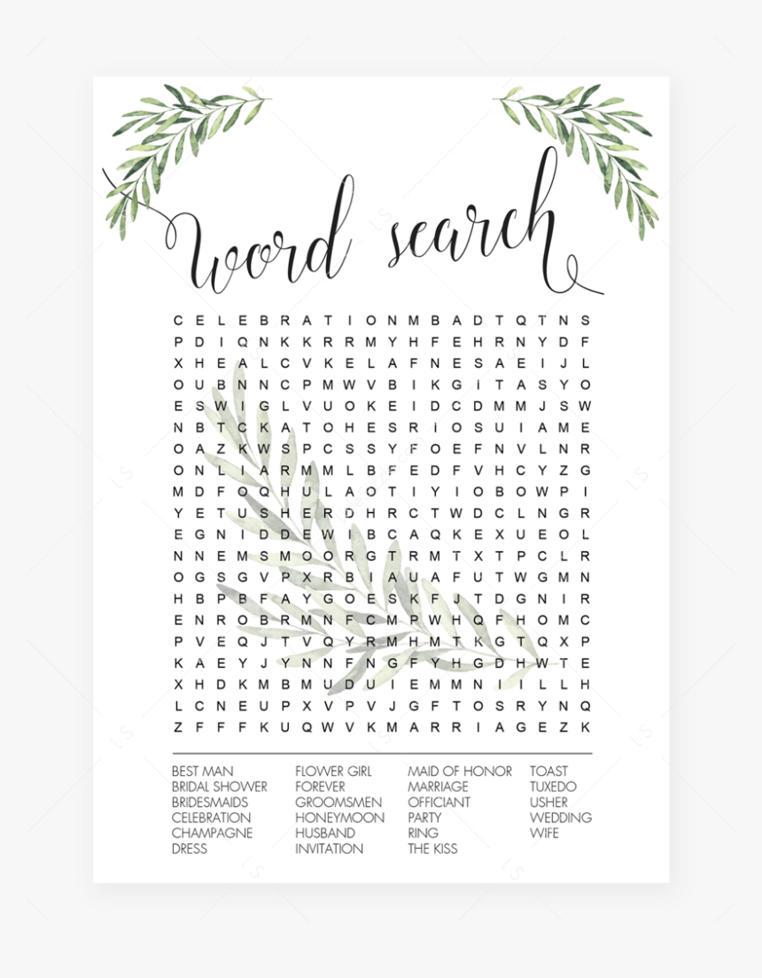 Wedding Word Search Game Printable Greenery Theme- Hero