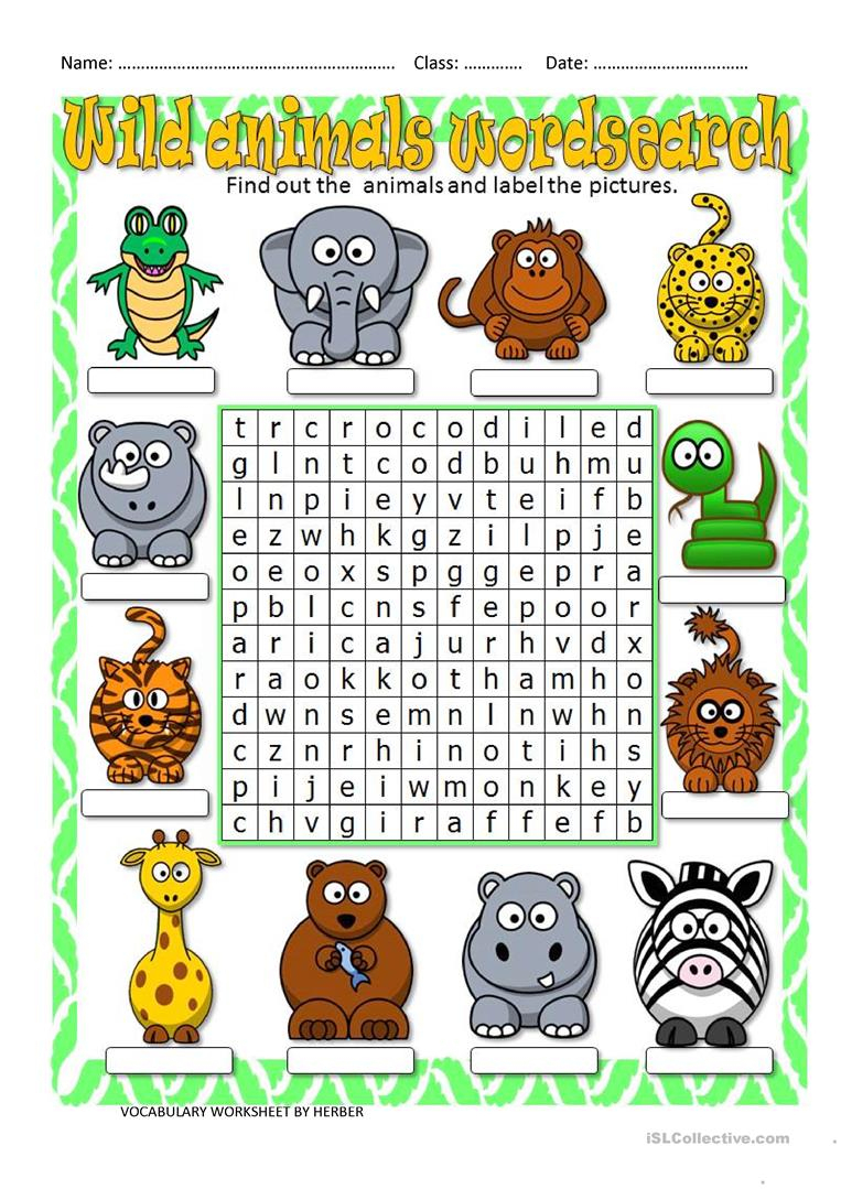 Wild Animals Word Search Printable Word Search Printable