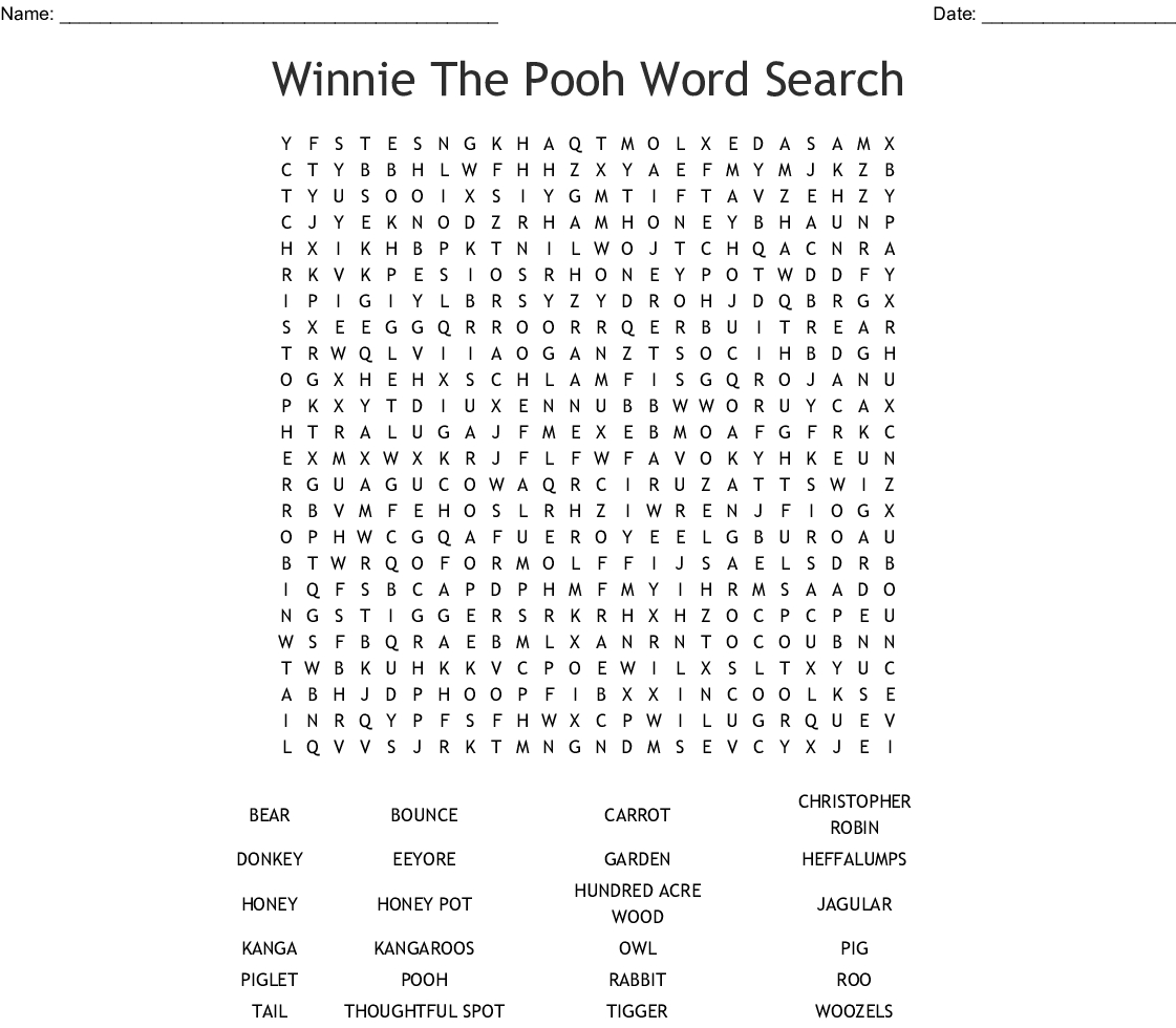Winnie The Pooh Word Search - Wordmint