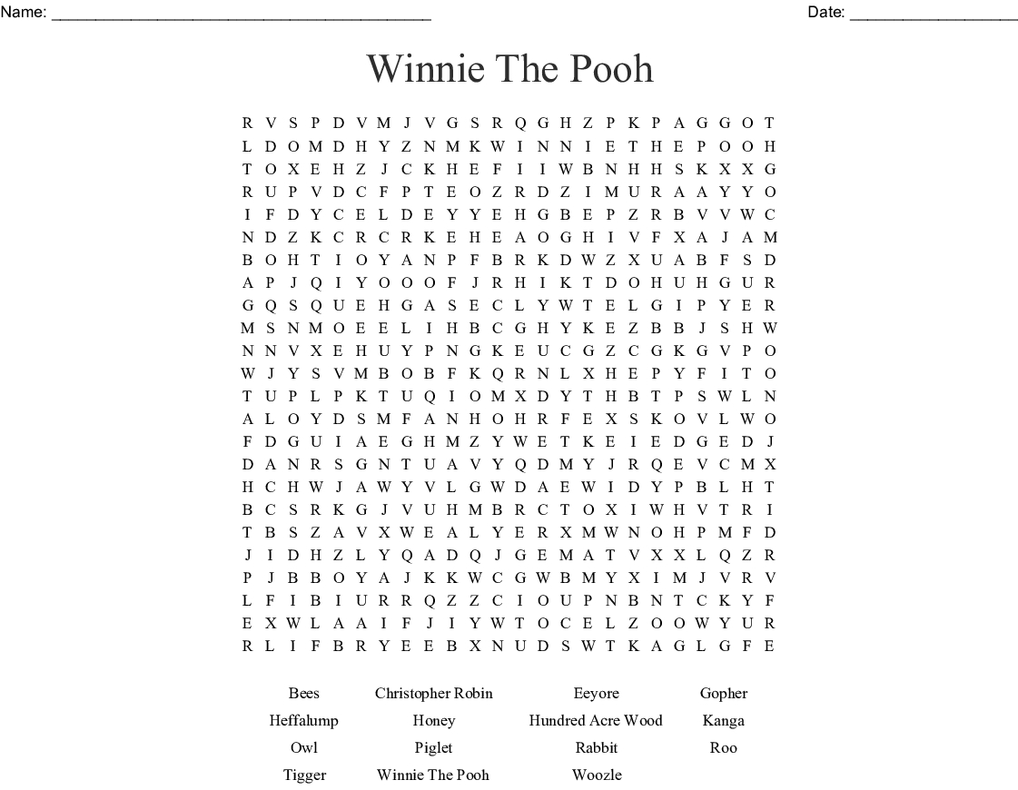 Winnie The Pooh Word Searches