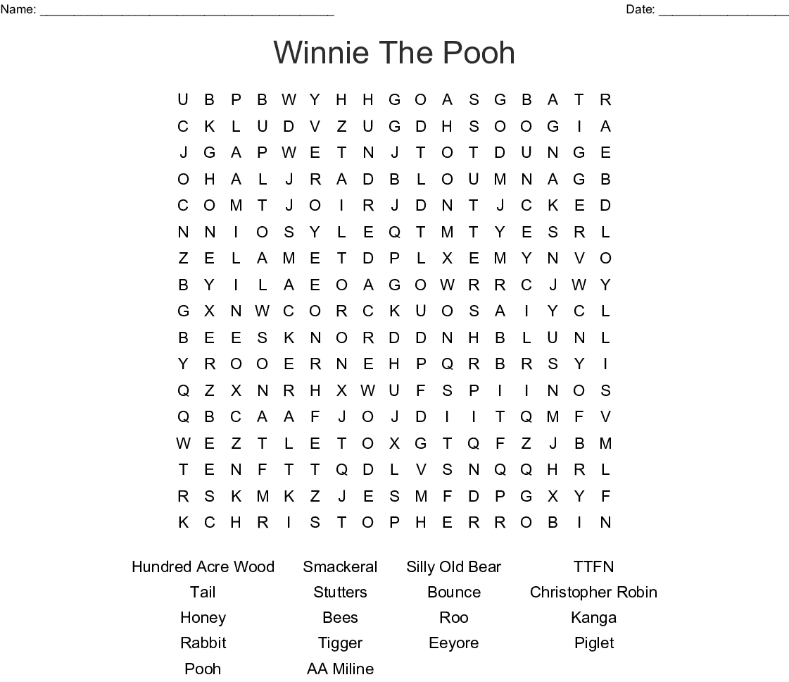 Winnie The Pooh Word Search - Wordmint