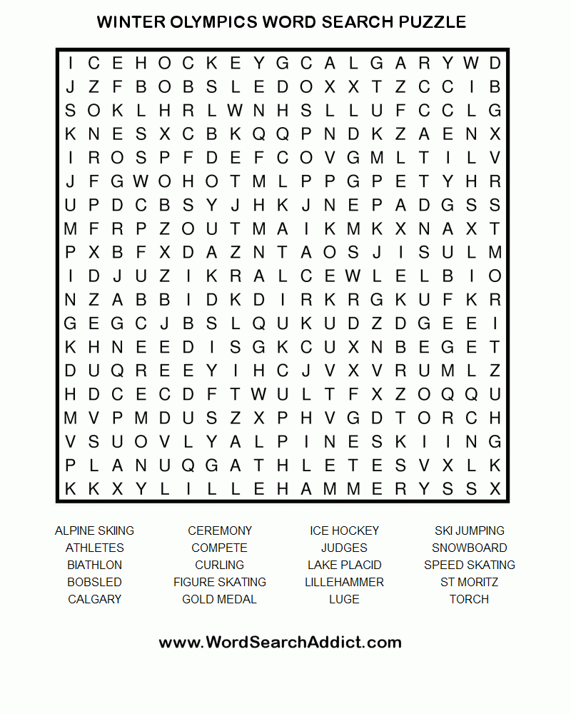 Winter Olympics Printable Word Search Puzzle | Word Search