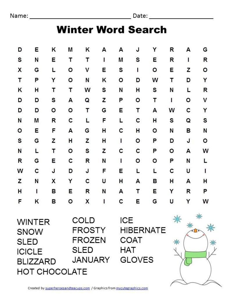 Winter Word Search Free Printable | Winter Words, Word