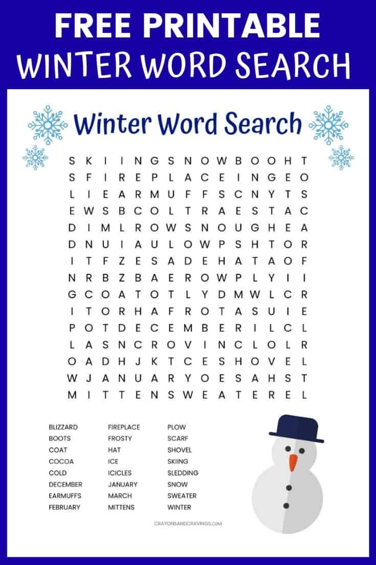 Winter Word Search Printable Worksheet With 24 Winter Themed