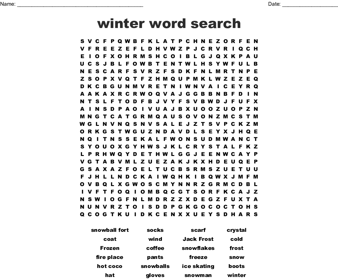 Winter Word Search Answers