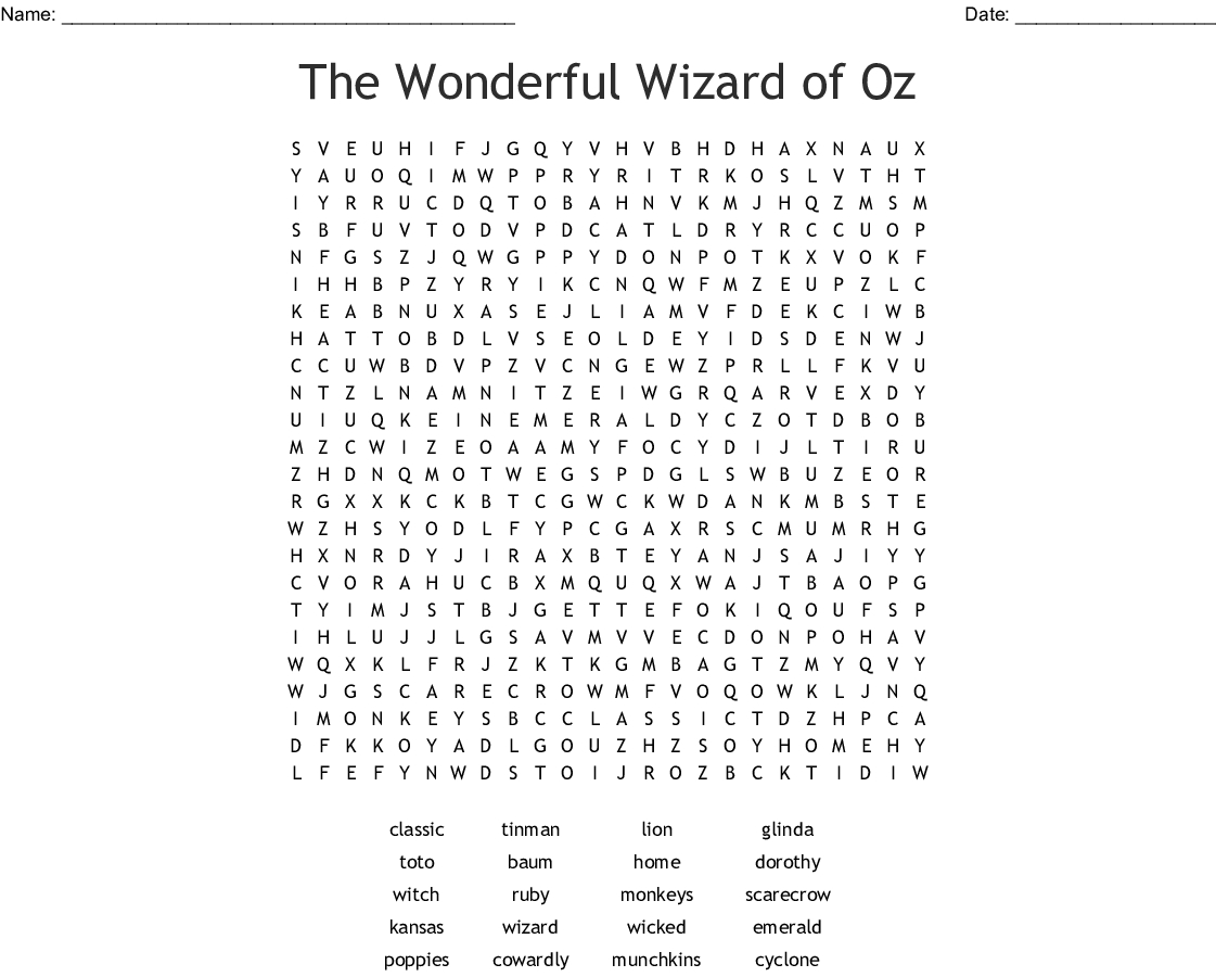 Wizard Of Oz Crossword Puzzle - Wordmint