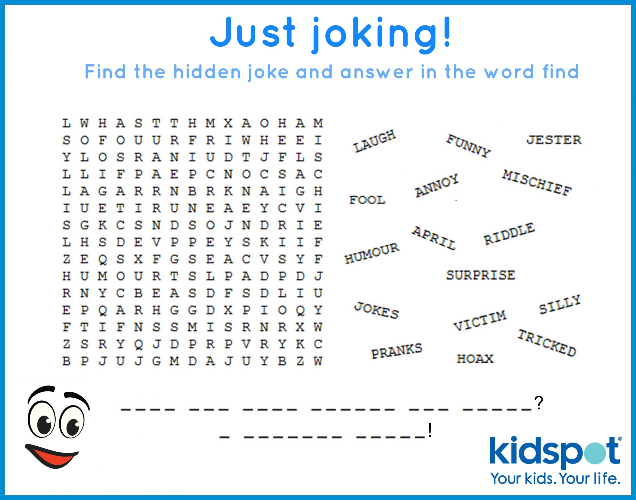 Word Find - Free Printable - April Fools Day