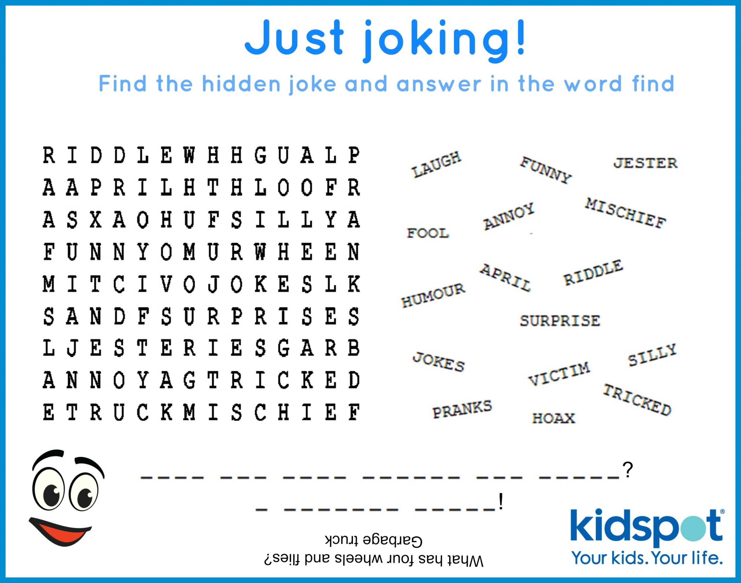 Word Find - Free Printable - April Fools Day
