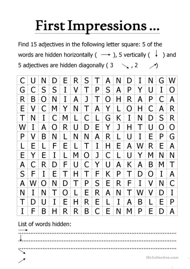 Word Search Adjectives Printable