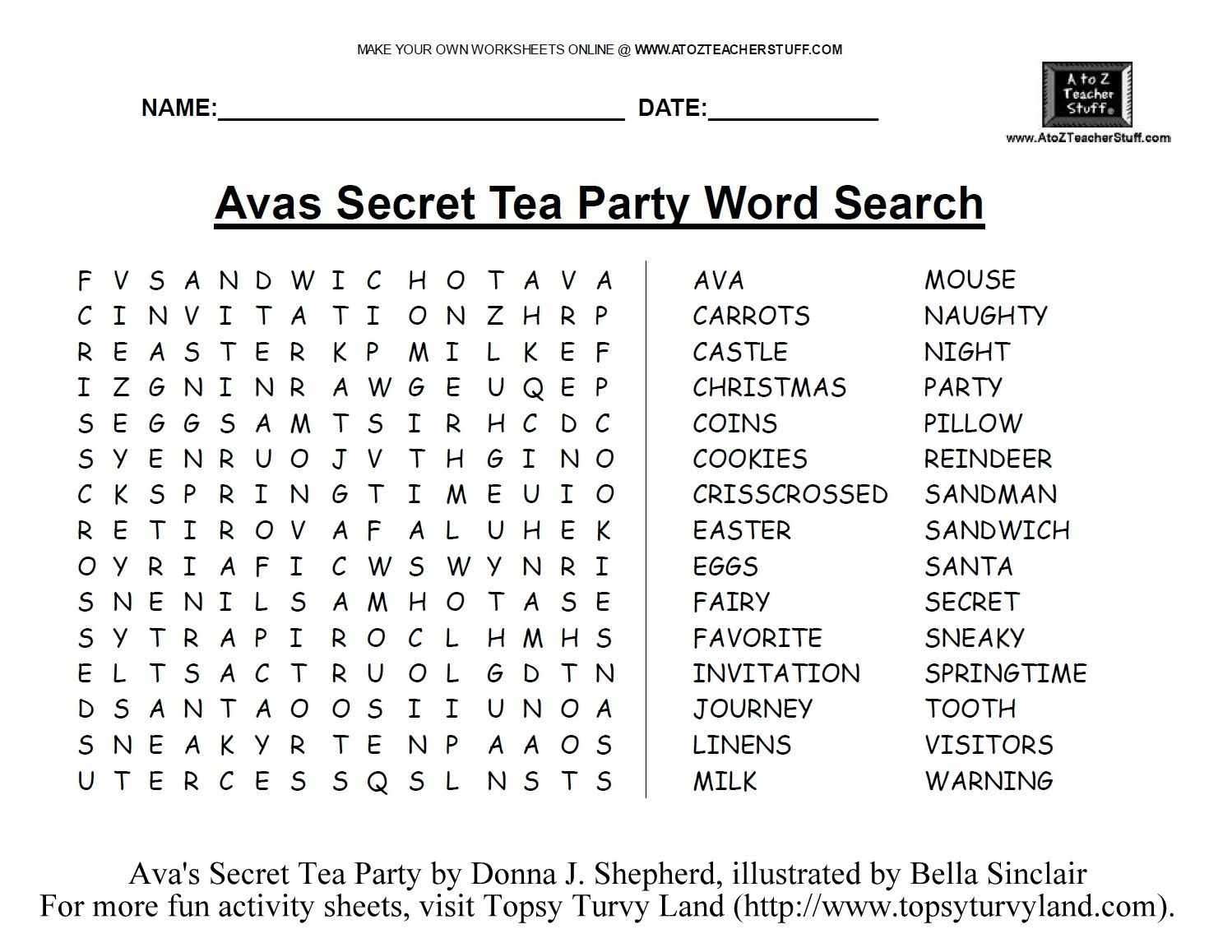 Word Search - Ava&amp;#039;s Secret Tea Party | Tea Party, Tea Party