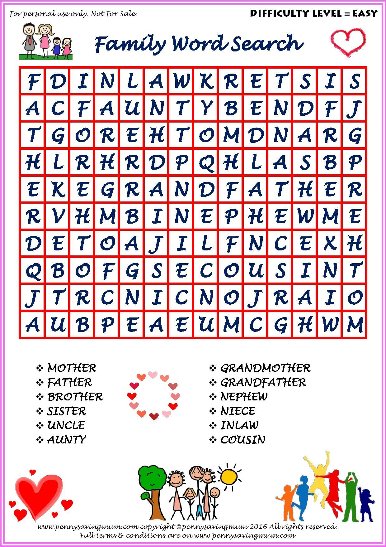 Word Search Family Easy Version Pdf - | Kids Word Search