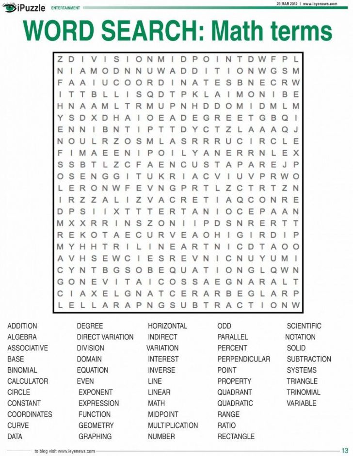 Math Word Search Puzzles Printable