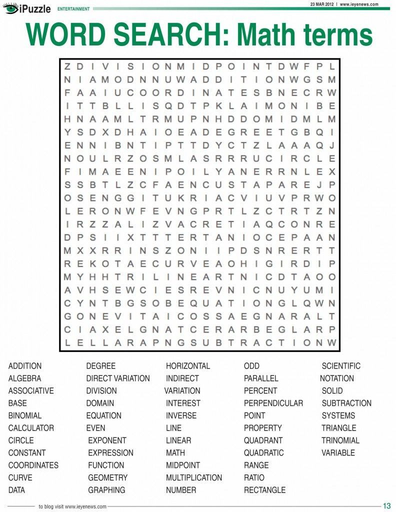 Word Search Math Terms Ieyenews #mathisgreat | Math Word