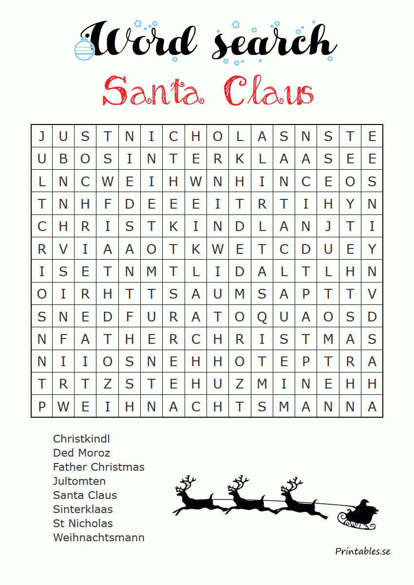 Word Search: Santa Claus (Free Printable)