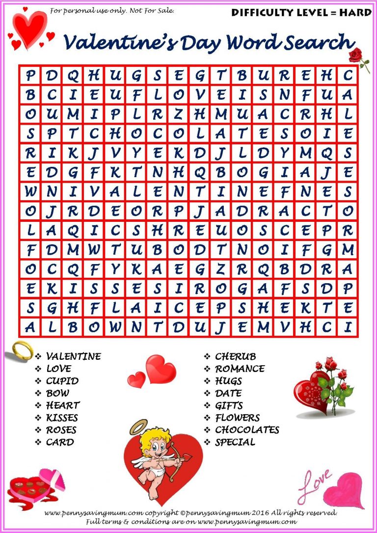 Word Search St Valentine s Day Hard Version Pdf Word Search Printable