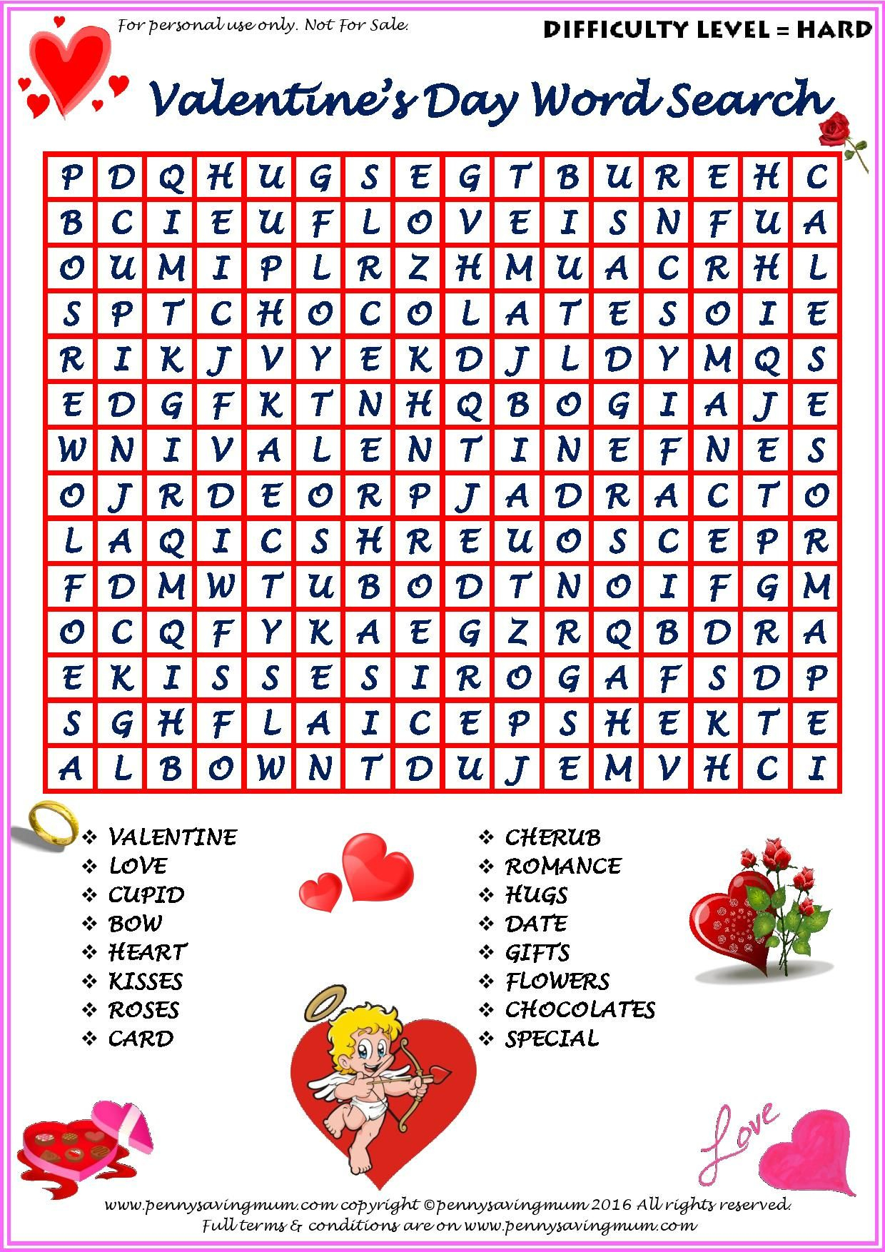 Valentines Day Word Search Hard