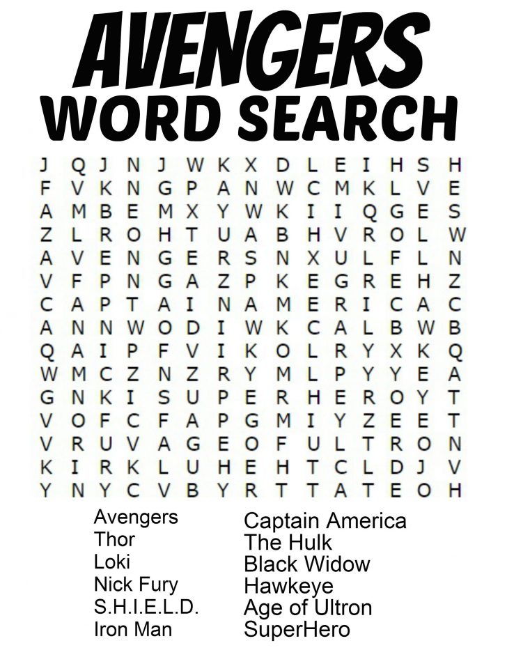 Avengers Word Search Printable