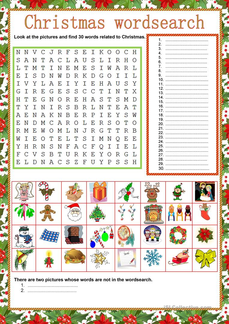 Wordsearch - Christmas - English Esl Worksheets For Distance