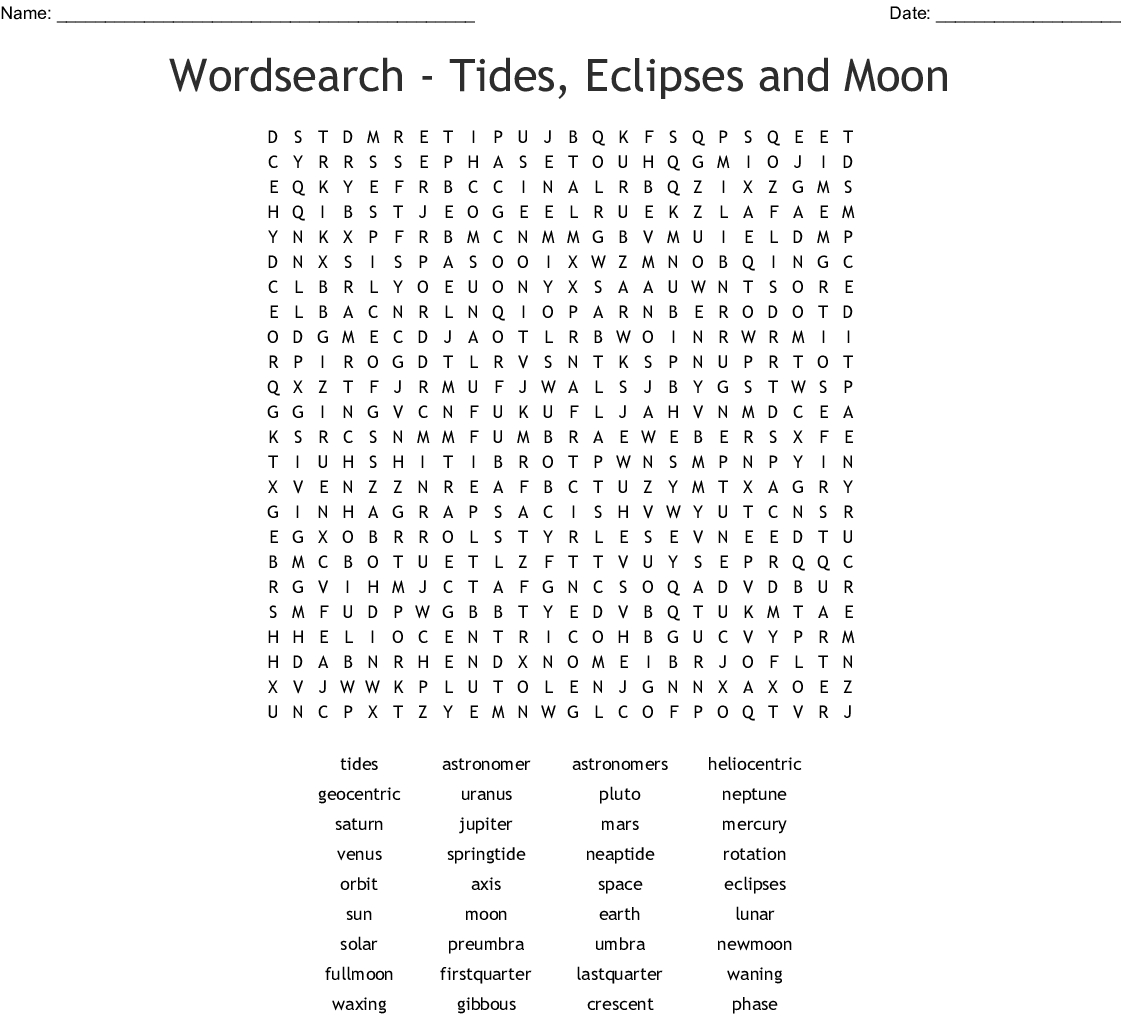 Solar Eclipse Word Search Printable Word Search Printable