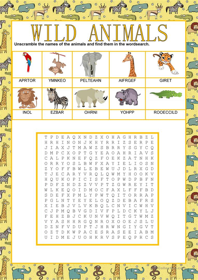 Printable Word Search Animals