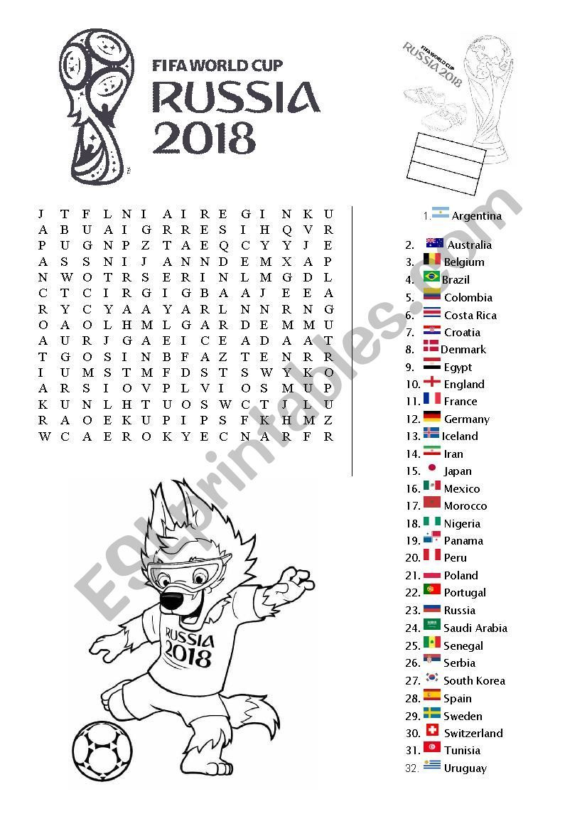Wordsearch World Cup Russia 2018