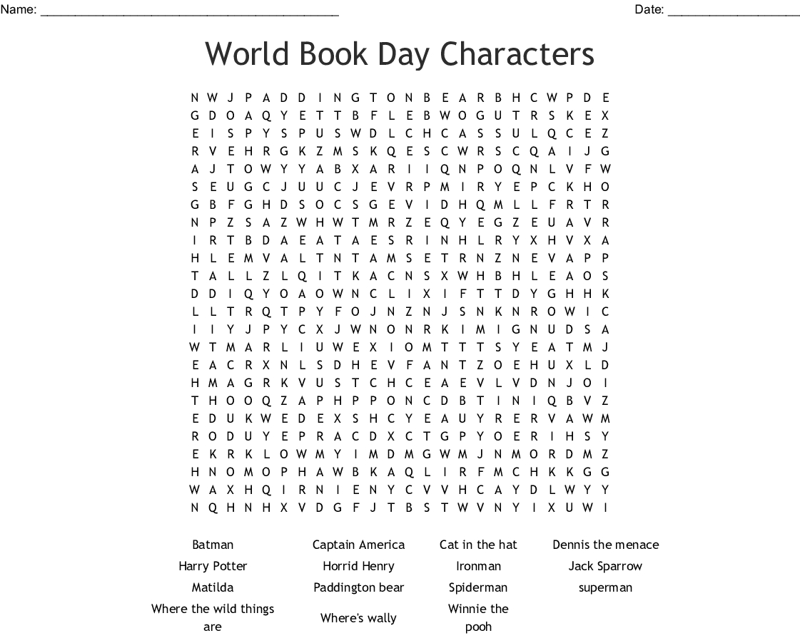 World Book Day Characters Word Search - Wordmint