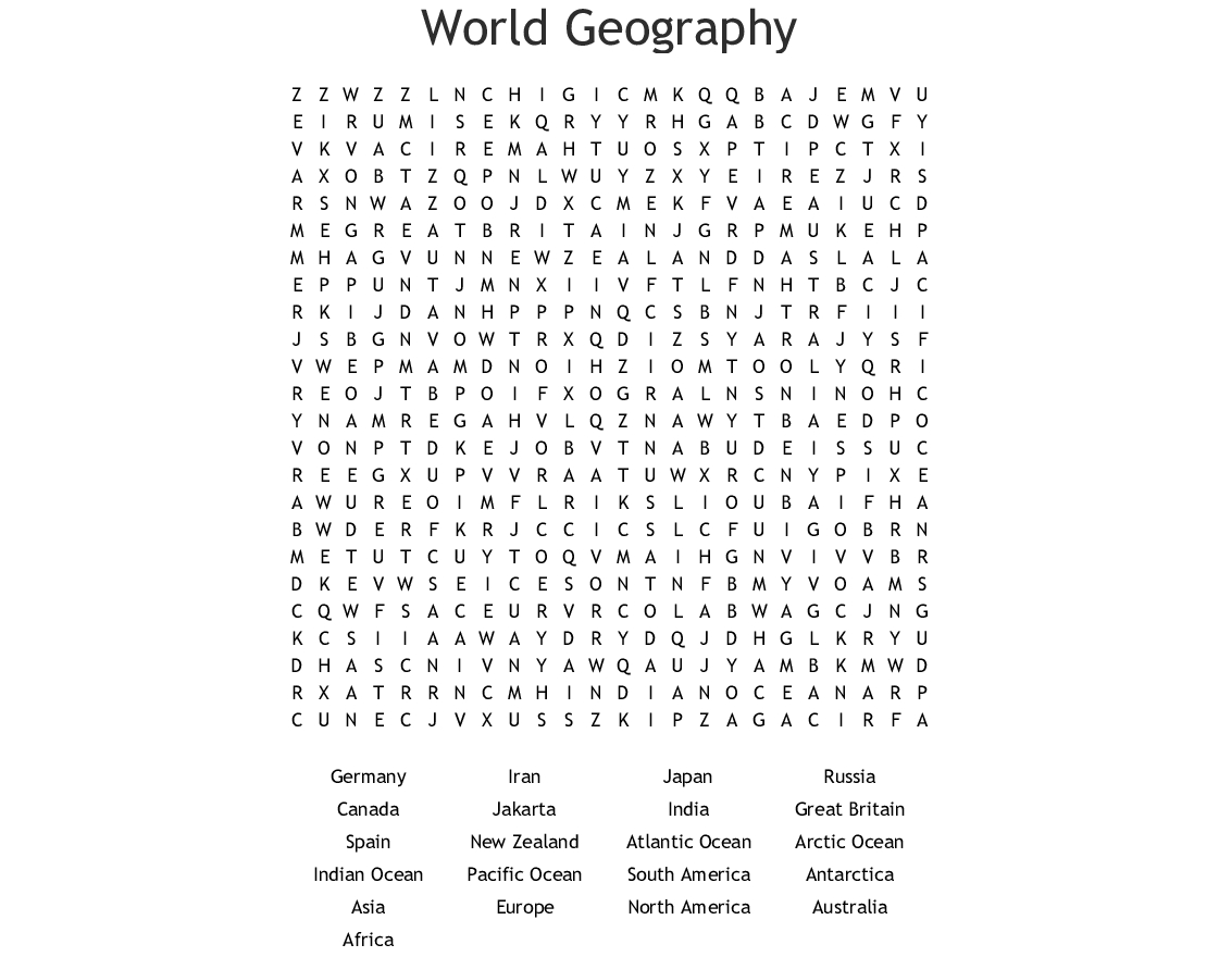 Printable Geography Word Search - Printable World Holiday