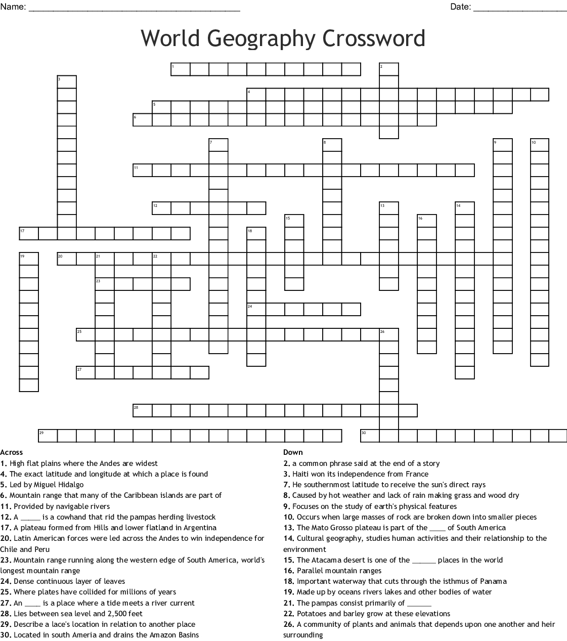 Geography Terms Word Search Puzzle Answer Key