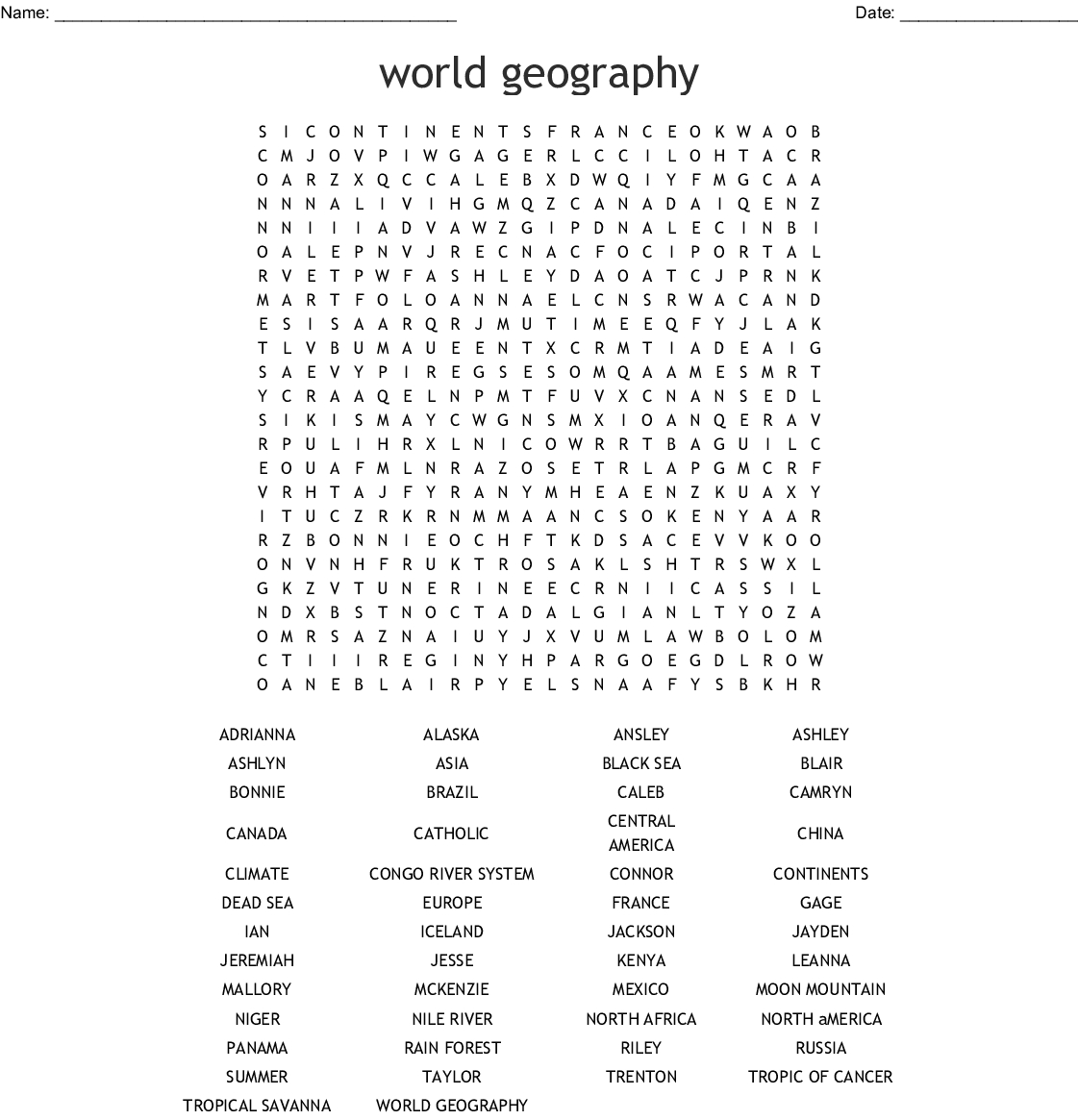 World Geography Word Search - Wordmint