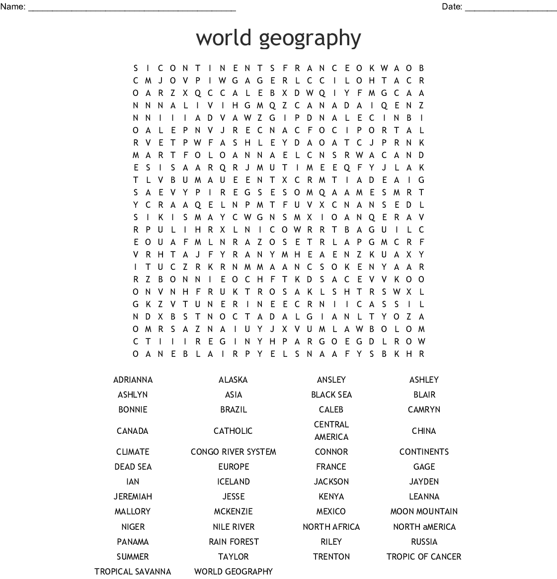 Countries Of The World Word Search Printable