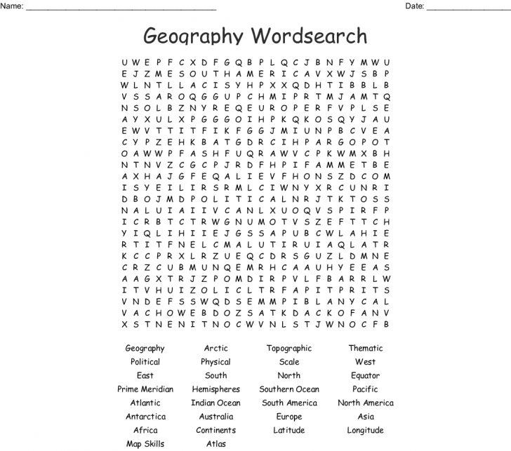Map Word Search Printable