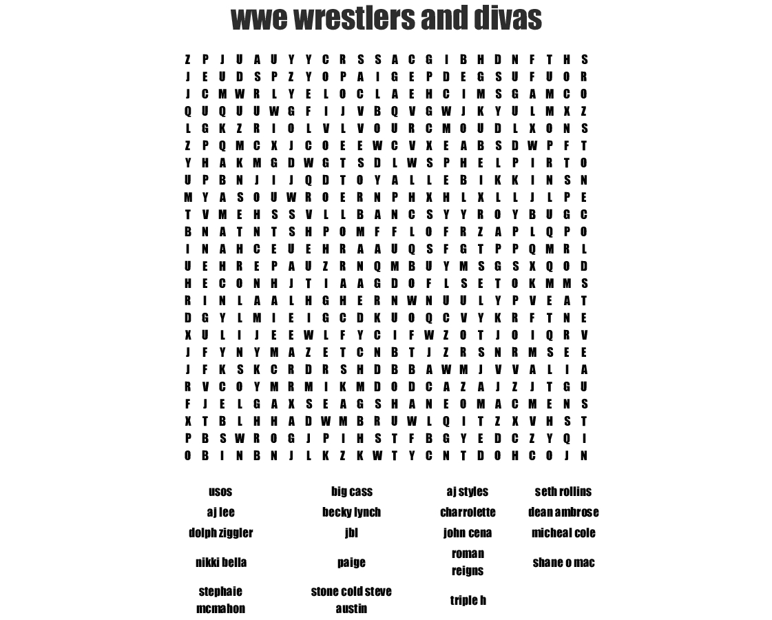 Wrestling Crosswords, Word Searches, Bingo Cards - Wordmint