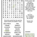 Zigzag Word Search Puzzle With Birds | Free Printable Puzzle