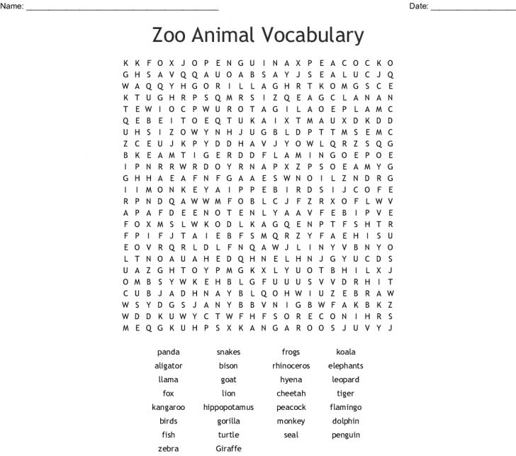 Zoo Word Search Printable