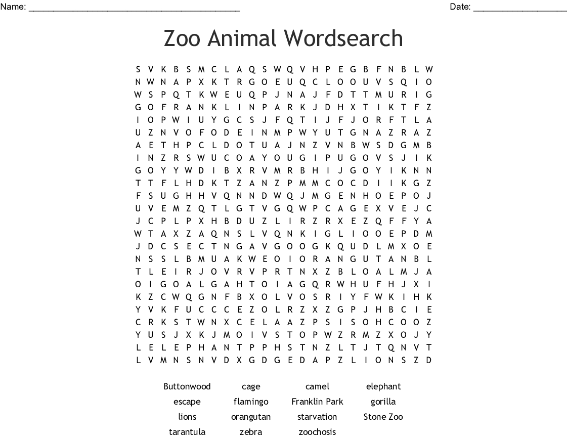 Zoo Animal Wordsearch - Wordmint