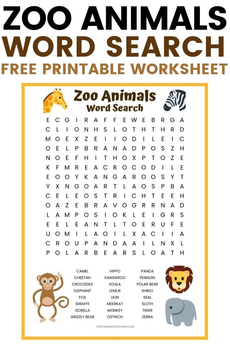 Zoo Animals Word Search | Zoo Animals, Zoo, Kids Word Search